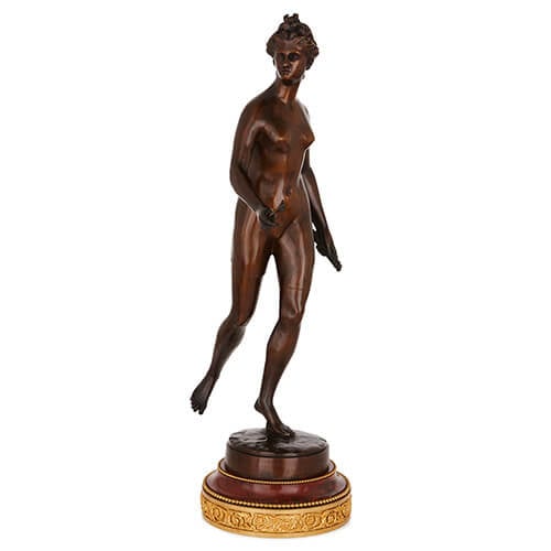 Neoclassical patinated bronze figure of Diana after Houdon