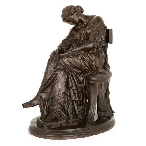 Antique patinated bronze sculpture of Penelope, by Cavelier