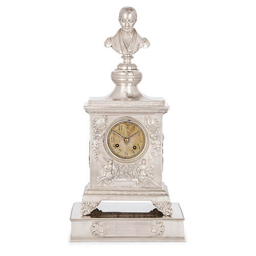19th Century Spanish silver mantel clock by Carreras