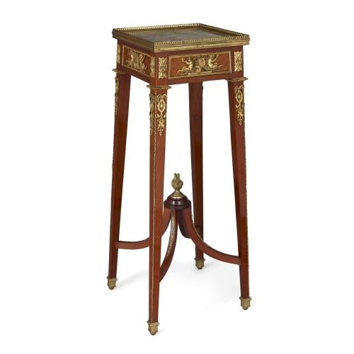 French antique ormolu mounted mahogany stand with onyx top