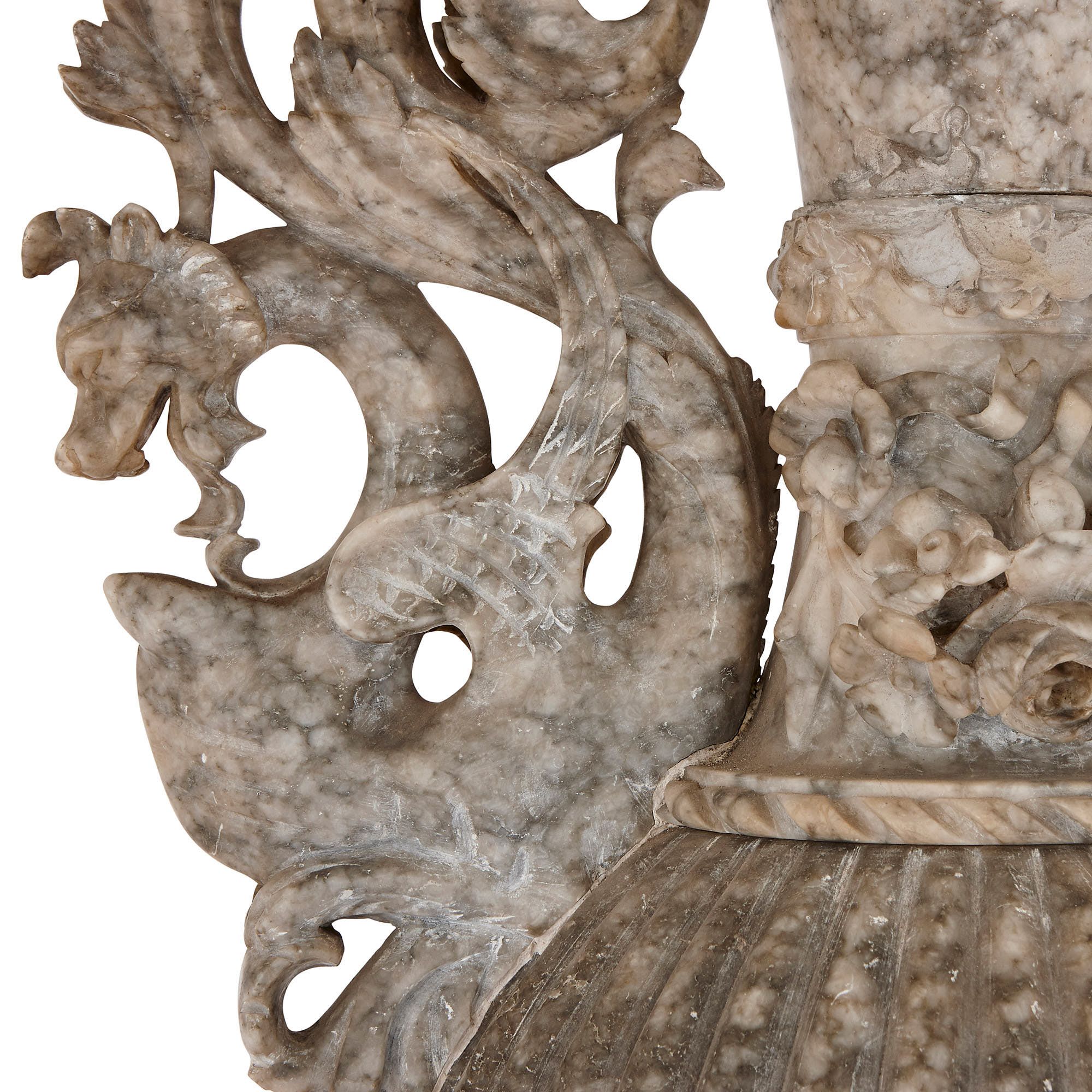 Large Italian carved alabaster vase on pedestal | Mayfair Gallery