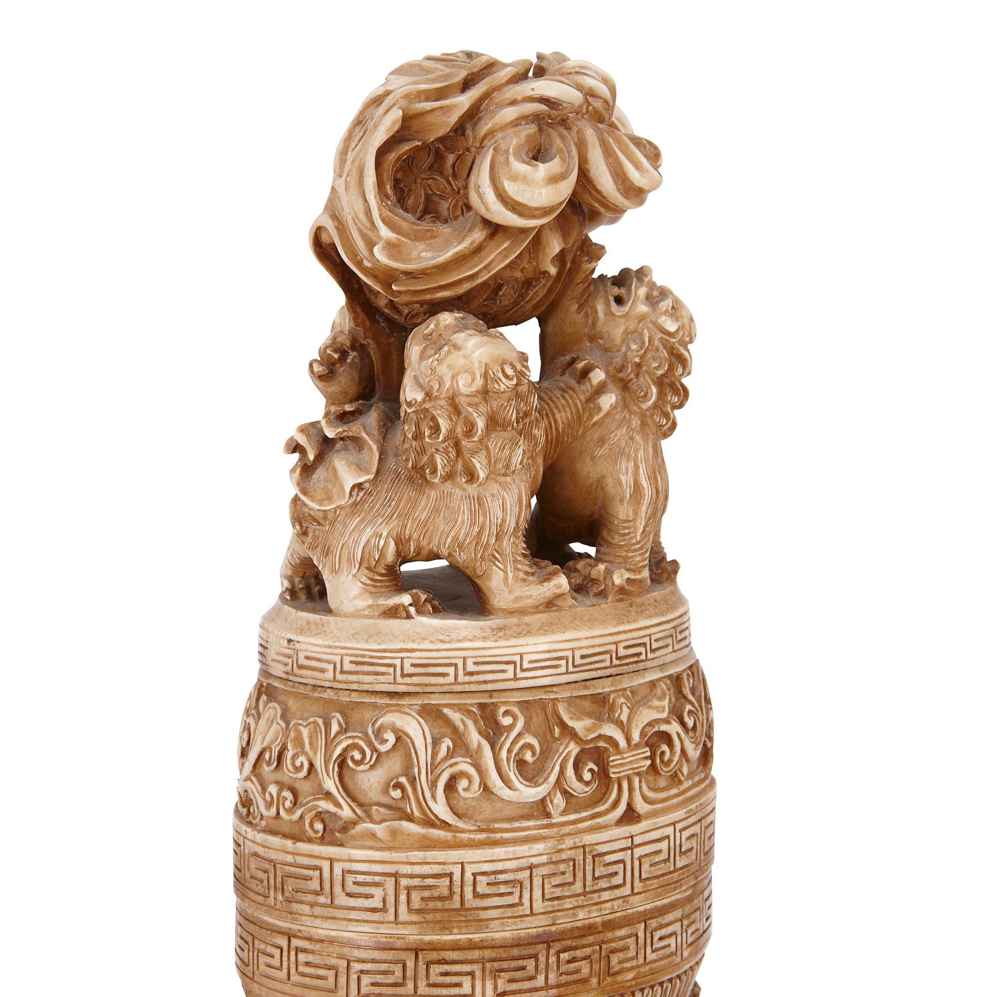 pair antique chinese carved ivory vases covers pair antique chinese carved ivory vases covers
