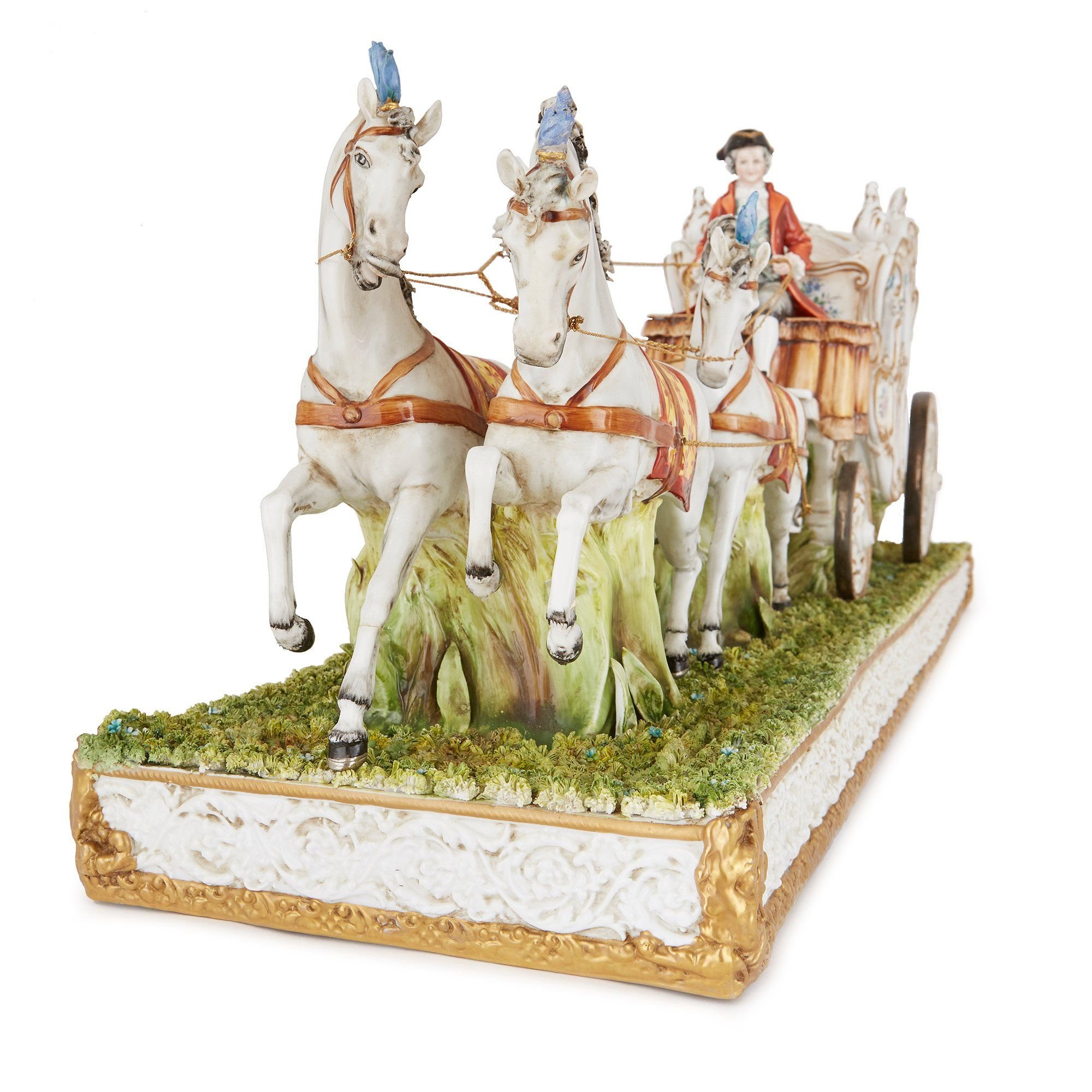 Italian Tiche porcelain horse and carriage group Mayfair Gallery