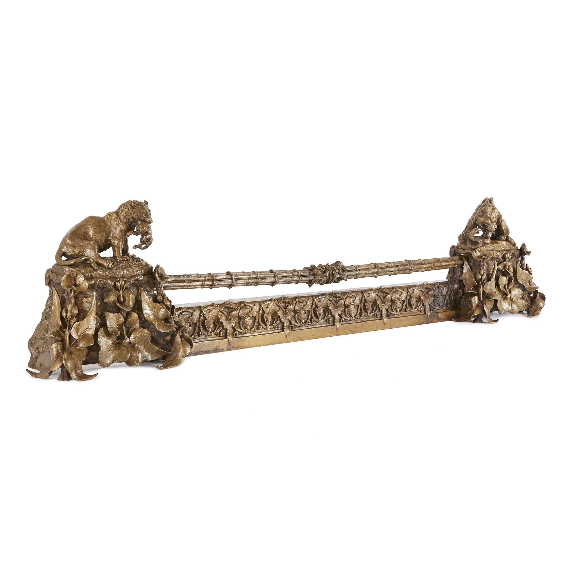 Antique French Bronze Fireplace Fender With Lions Mayfair Gallery
