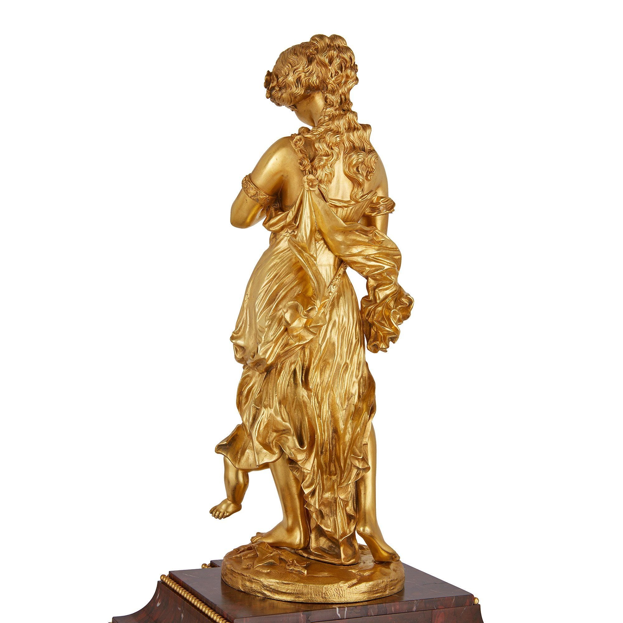 Antique ormolu and red marble clock set by Ferdinand Barbedienne