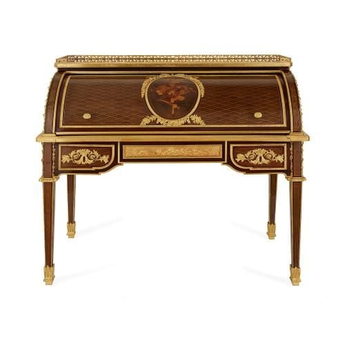 Ormolu mounted marquetry roll-top desk attributed to Bernard
