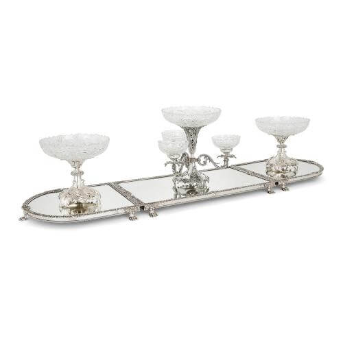 Sheffield silver-plate and cut glass centrepiece suite