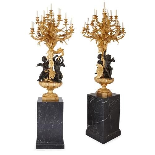 'War and Peace', pair of monumental candelabra by Beurdeley
