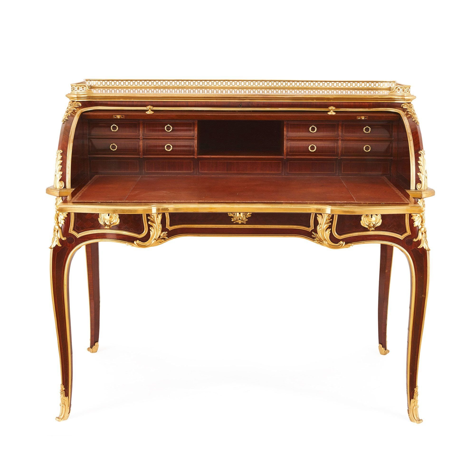 Ormolu Mahogany Amaranth And Walnut Parquetry Roll Top Desk