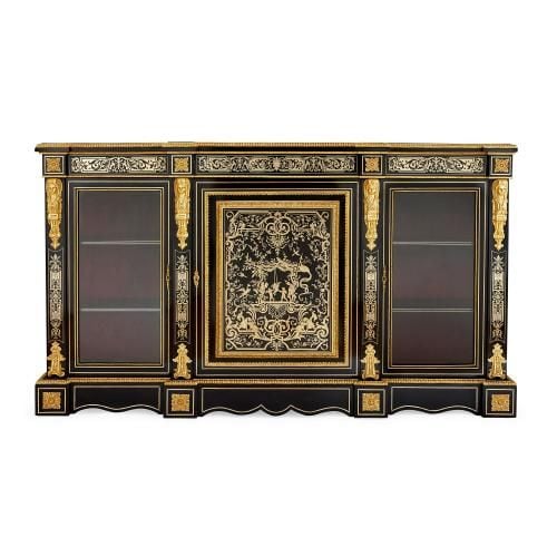 Ormolu and Boulle marquetry ebonised wood vitrine cabinet