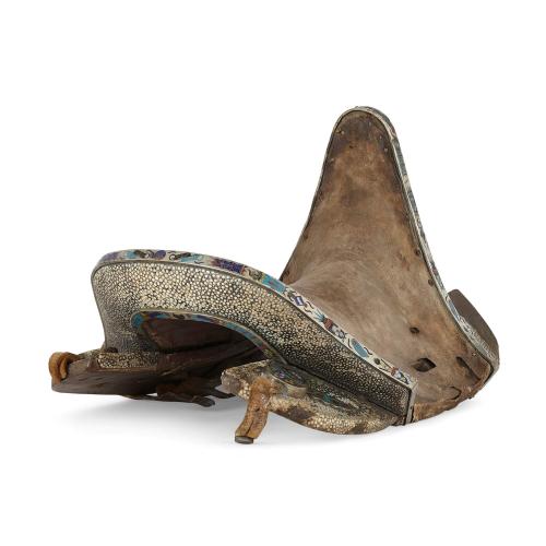 Chinese antique ray skin and cloisonne enamel saddle | Mayfair Gallery