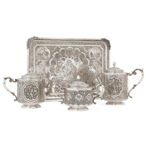 Persian silver four-piece antique tea and coffee set