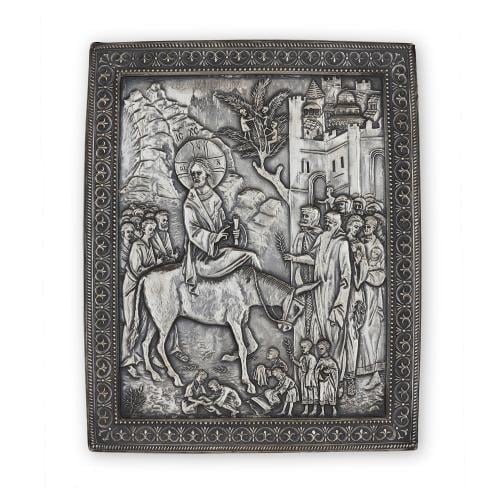 Russian silver icon depicting Christ entering Jerusalem