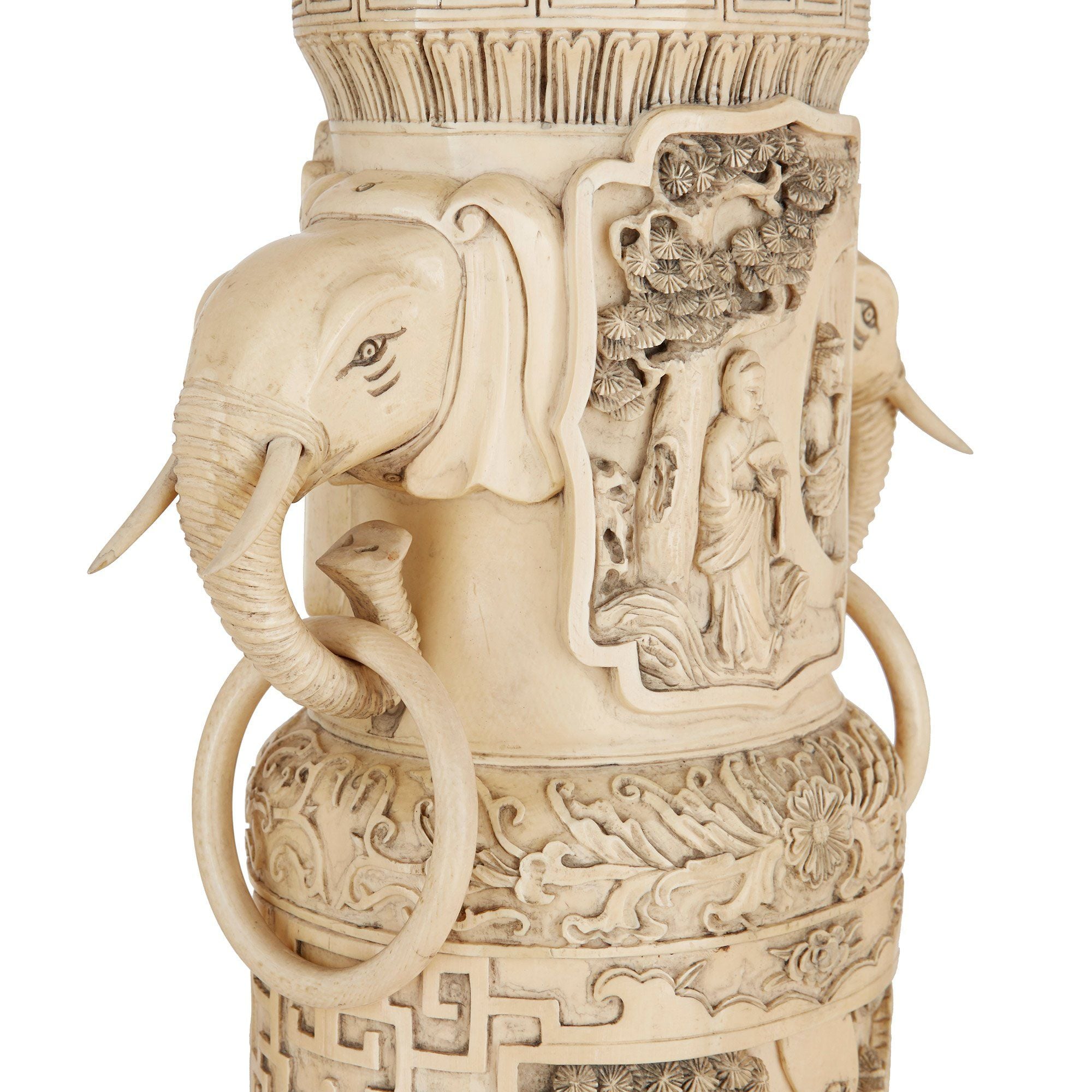 Large pair of Chinese Qing dynasty antique ivory vases Mayfair Gallery