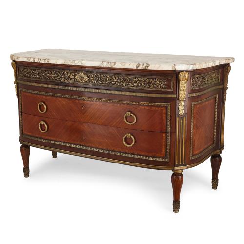 Louis XVI style ormolu mounted wood and marble commode 
