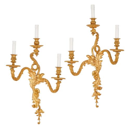 Pair of Louis XV style ormolu wall lights by Mottheau