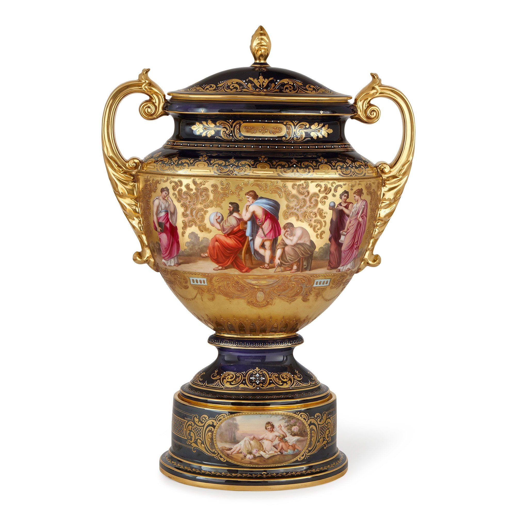 Austrian Porcelain Antique Vase And Cover By Royal Vienna