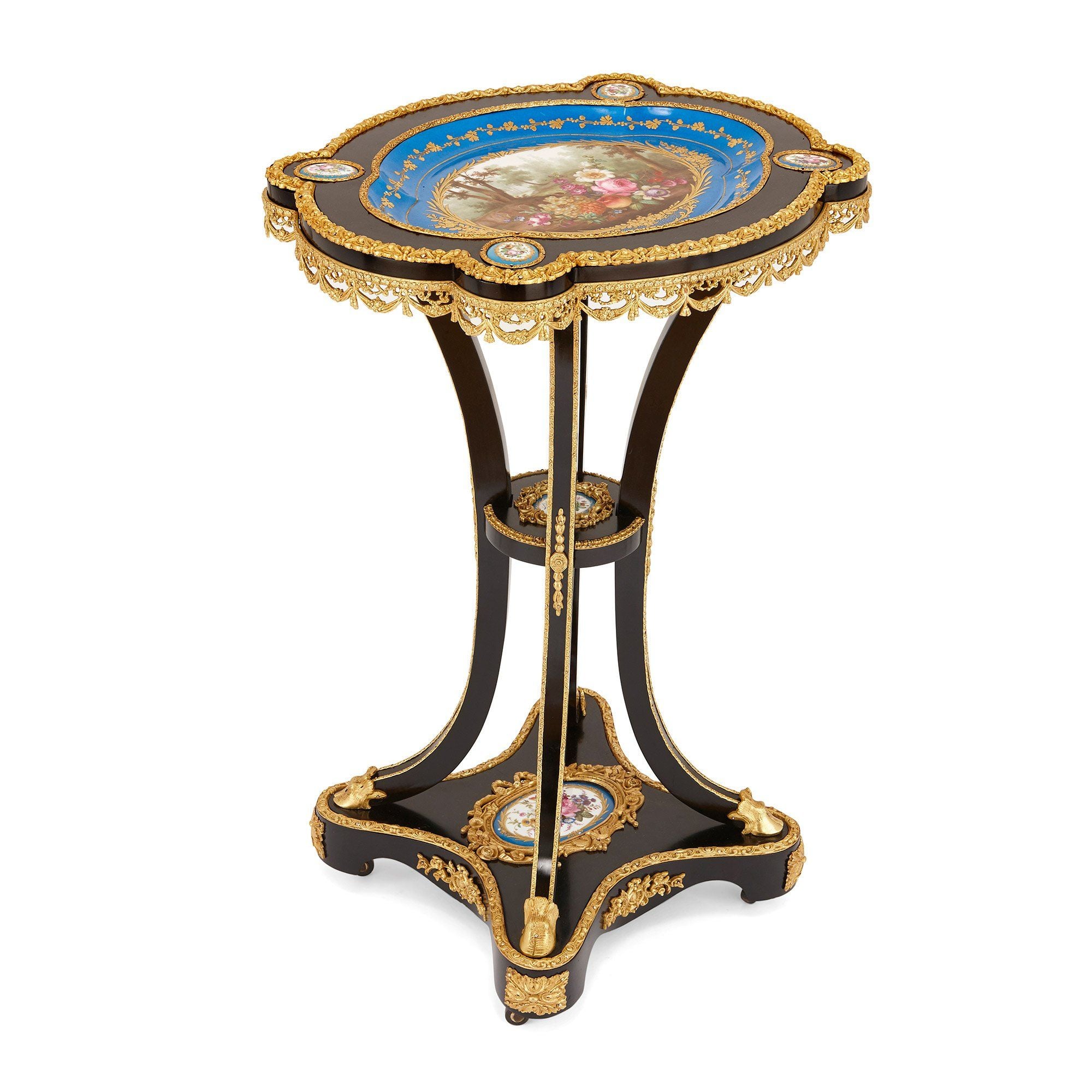 Ormolu mounted Sèvres porcelain and ebonised wood side table Mayfair