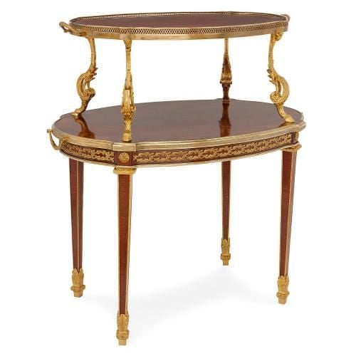 French antique ormolu mounted mahogany tea table