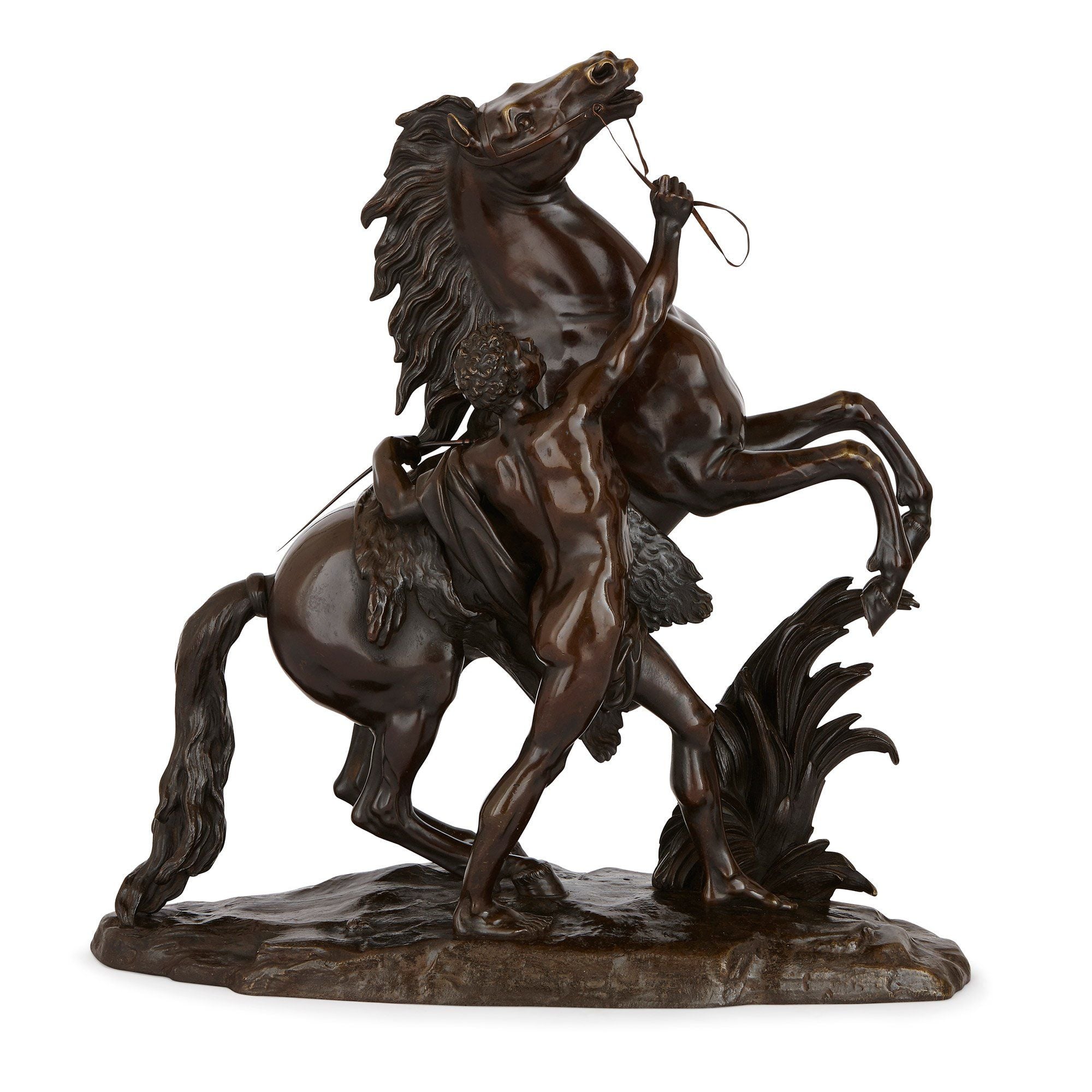 Pair of large patinated bronze Marly horses after Coustou Mayfair Gallery