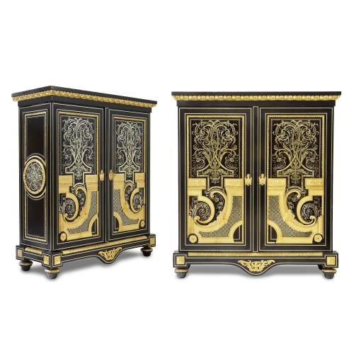 Pair of Louis XIV style ormolu mounted Boulle marquetry cabinets