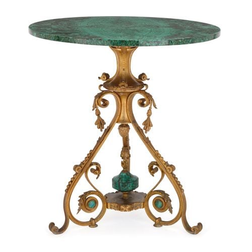 Antique Russian circular malachite and ormolu side table