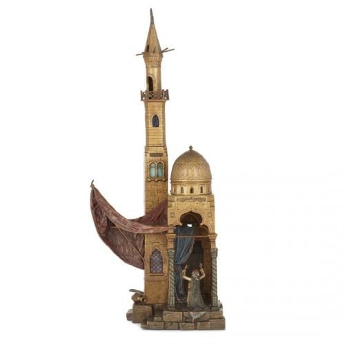 Cold painted Viennese bronze Orientalist lamp by Bergman