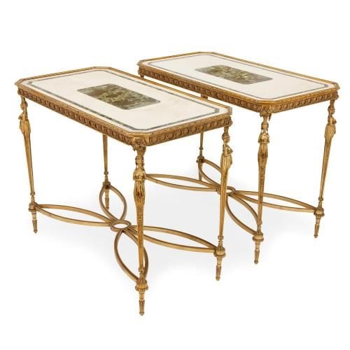 Pair of Neoclassical style ormolu and marble centre tables