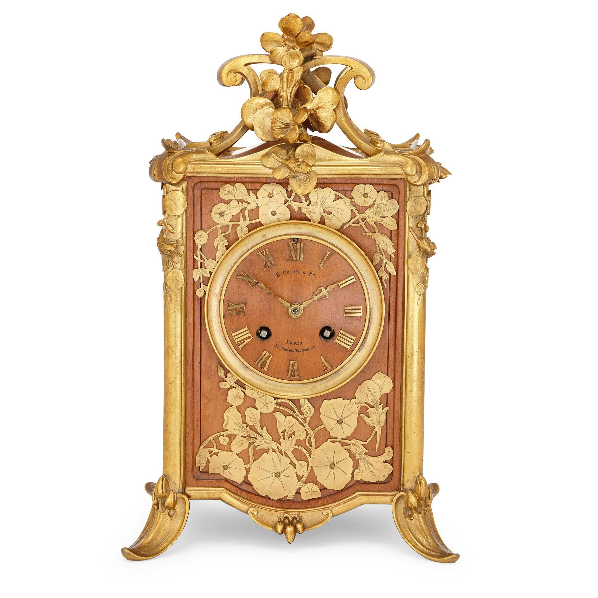Art Nouveau period ormolu mounted wooden mantel clock Mayfair Gallery