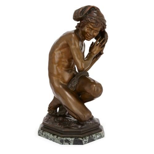 Patinated bronze figure of a young fisherboy by Carpeaux