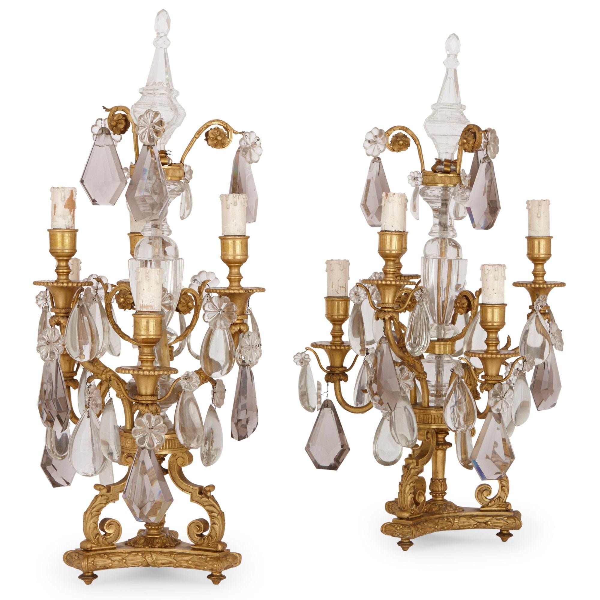 Pair of French antique ormolu and crystal candelabra Mayfair Gallery