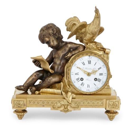 Silvered and gilt bronze antique mantel clock by Beurdeley