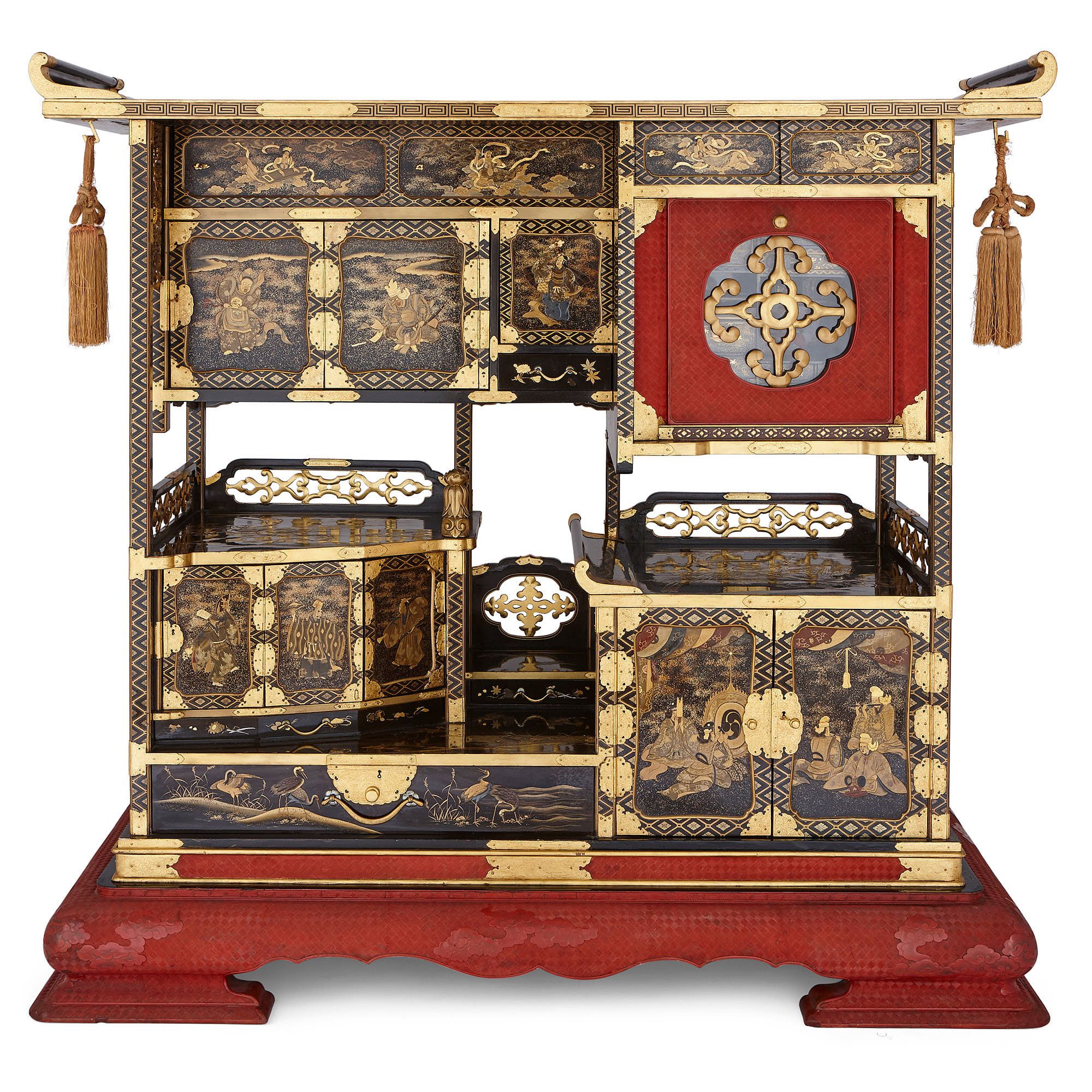 Japanese Meiji Period Okoyamono Lacquer Kazaridana Cabinet