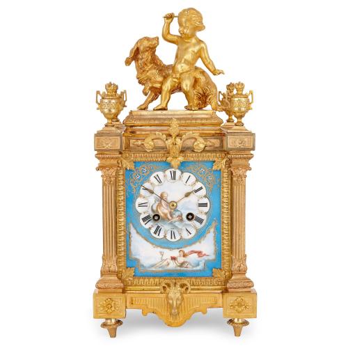 Ormolu and Sevres style porcelain Neoclassical mantel clock