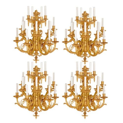 Set of four large antique French ormolu wall lights