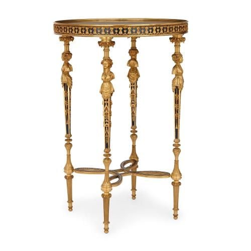 Louis XVI style French ormolu and marble round side table