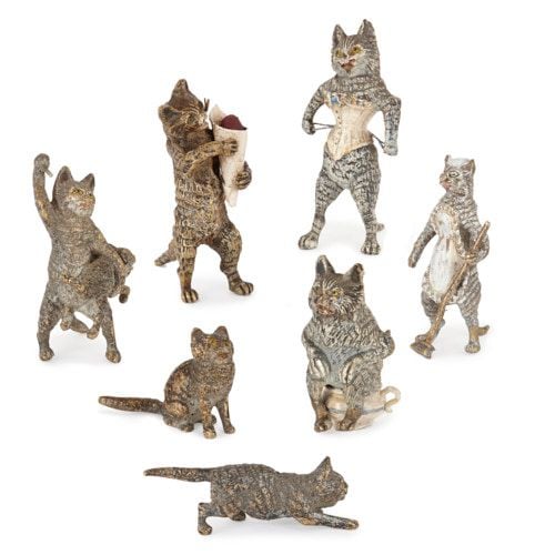 Antique Viennese cold painted bronze models of cats