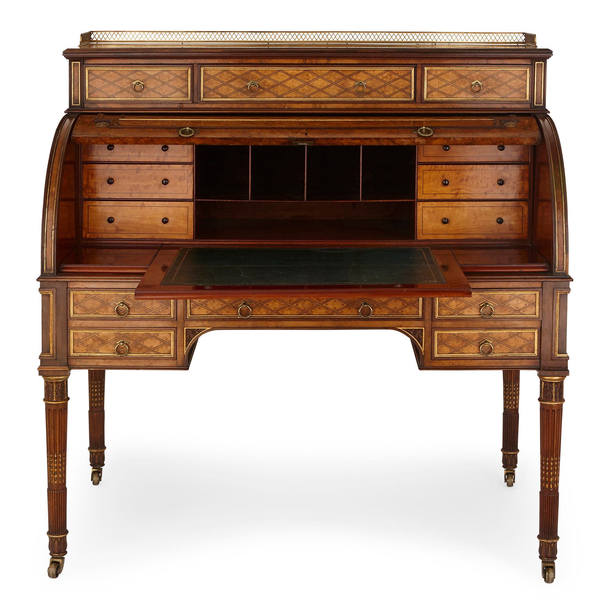 Victorian Period Ormolu Mounted Parquetry Roll Top Desk