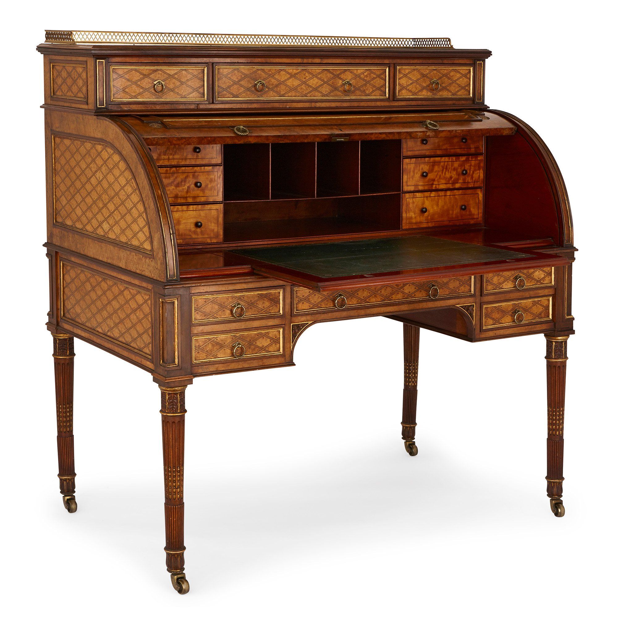 Victorian period ormolu mounted parquetry roll top desk Mayfair