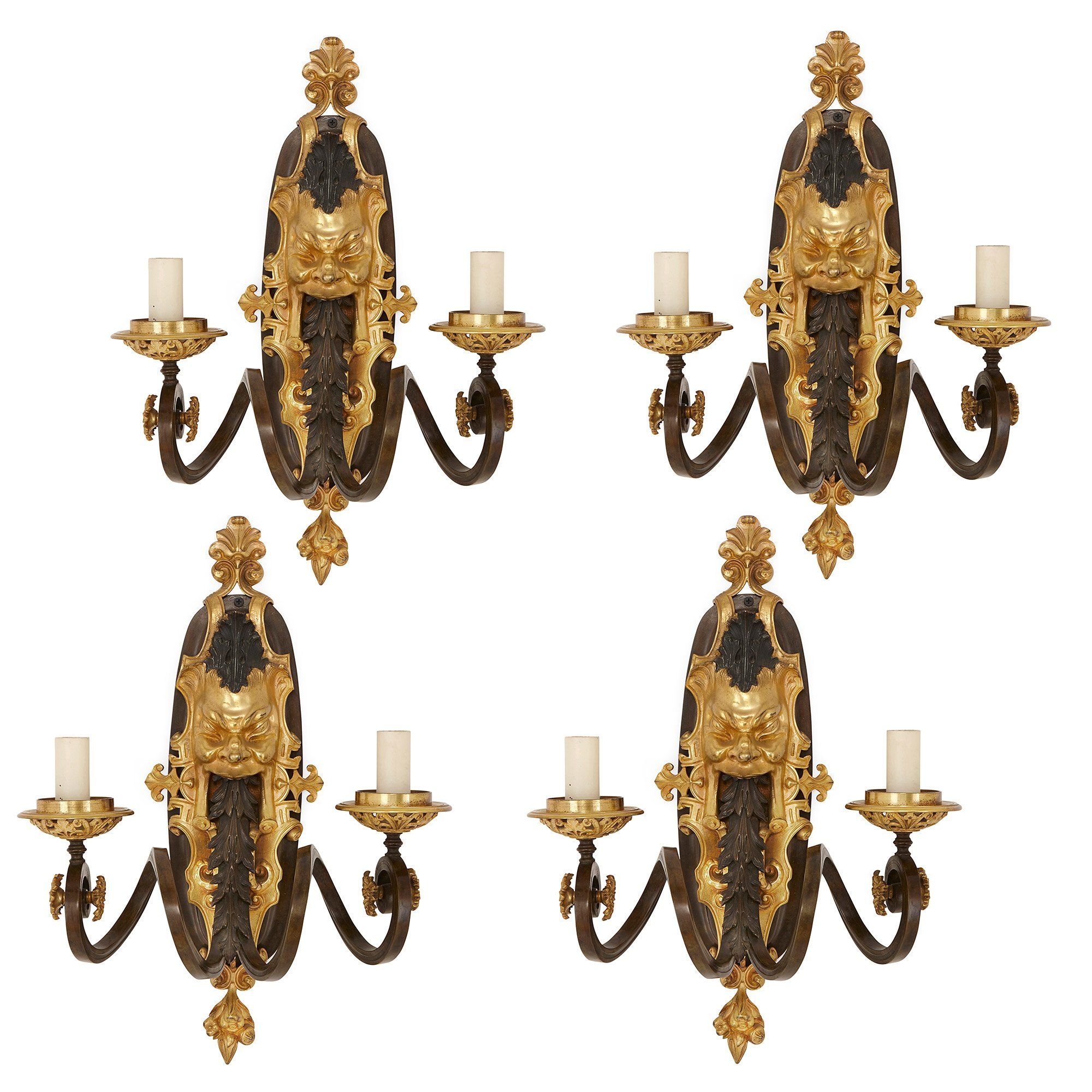 Set Of Four Antique Gilt And Patinated Bronze Wall Lights Patinated Bronze Wall Lights