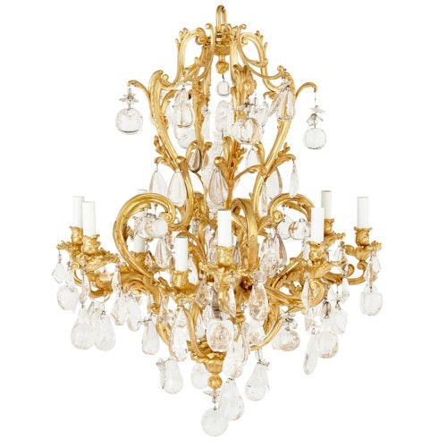 Louis XV style ormolu, glass, and rock crystal chandelier