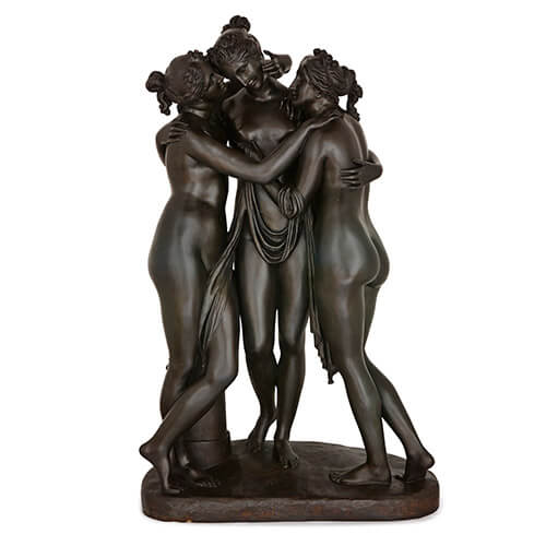 Large Neoclassical bronze sculpture of the Three Graces