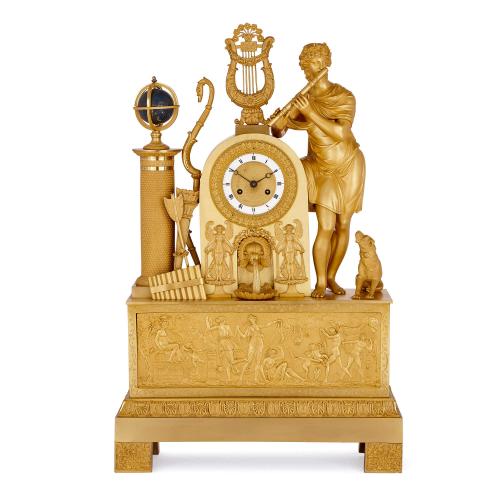 Large antique French Empire period ormolu mantel clock