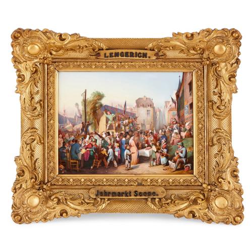 Antique KPM porcelain plaque depicting Lengerich market