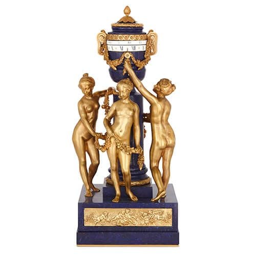 Neoclassical style ormolu and lapis lazuli mantel clock