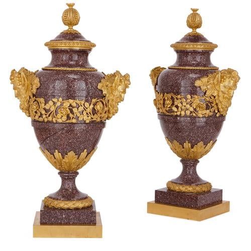 Pair of ormolu mounted porphyry vases by Maison Millet
