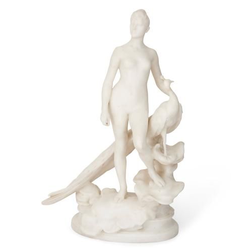 'La Femme au Paon', carved white marble group by Falguiere