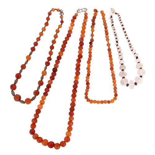Set of four Islamic semi-precious stone bead necklaces