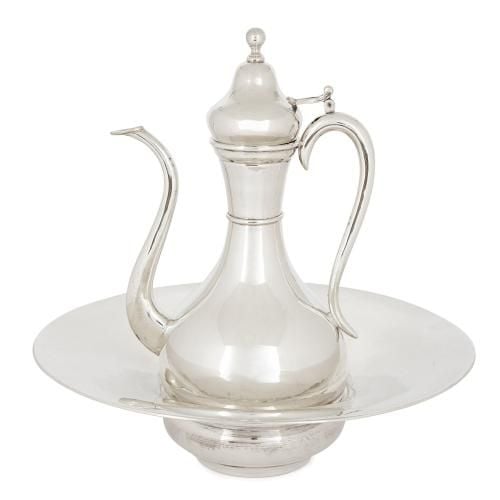 Turkish solid silver ewer and basin