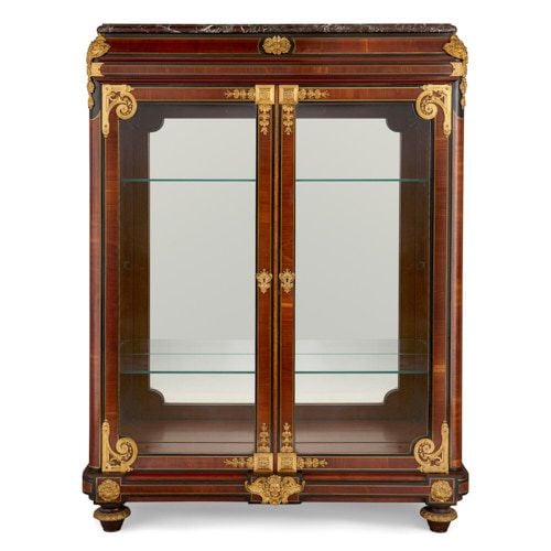 Ormolu mounted mahogany and ebonised wood vitrine